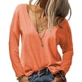 thumbnail image 1 of Langwyqu Women Deep V-Neck Short Sleeve Tops Casual Loose Basic T Shirt, 1 of 2