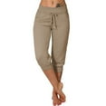 thumbnail image 1 of Langwyqu Women Drawstring Capri Yoga Pants Lounge Joggers Pants Knee-length Trousers, 1 of 5