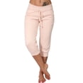 thumbnail image 1 of Langwyqu Women Drawstring Capri Yoga Pants Lounge Joggers Pants Knee-length Trousers, 1 of 5