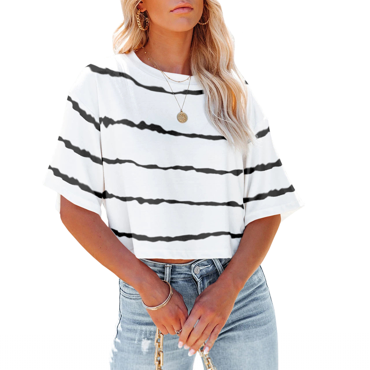 Langwyqu Women Half Sleeve T Shirt Casual Summer Loose O-neck Tee