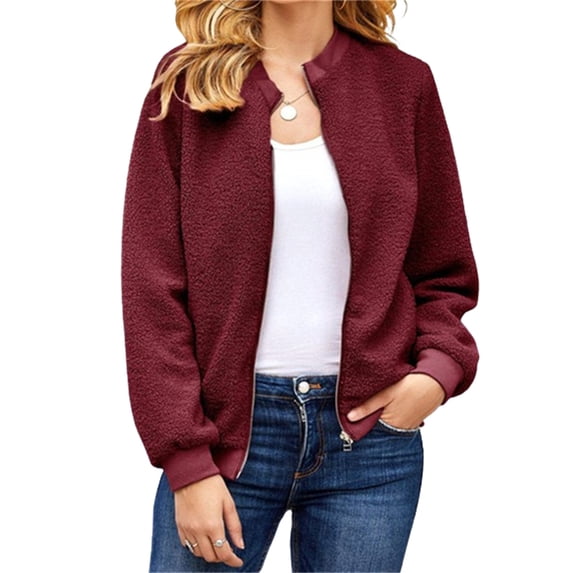 Langwyqu Women Long Sleeve Fuzzy Casual Zip Up Coat Pocket