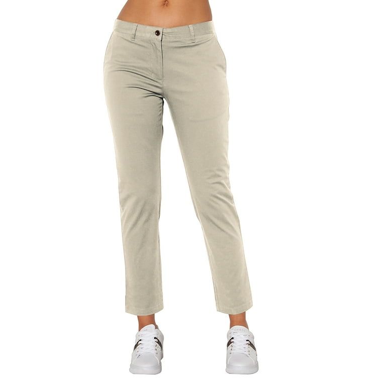Langwyqu Women Low Rise Cropped Chino Work Pants Office Lady Trousers