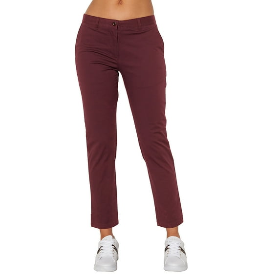 Langwyqu Women Low Rise Cropped Chino Work Pants Office Lady Trousers