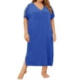 thumbnail image 1 of Langwyqu Women Plus Size V-Neck Short Sleeve Loose Sleeping Dress Nightgown, 1 of 5