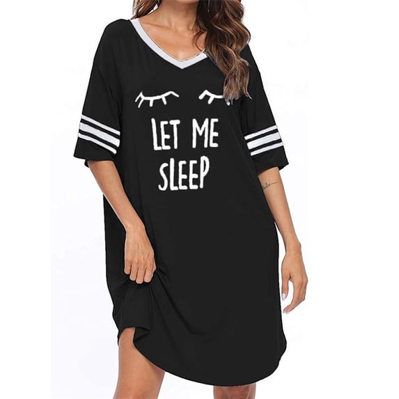 Langwyqu Women V Neck Loose Nightgowns Cute Printed Sleepwear