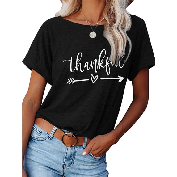 Langwyqu Women's Letter Print T-Shirt Casual Style O-neck Summer Tops