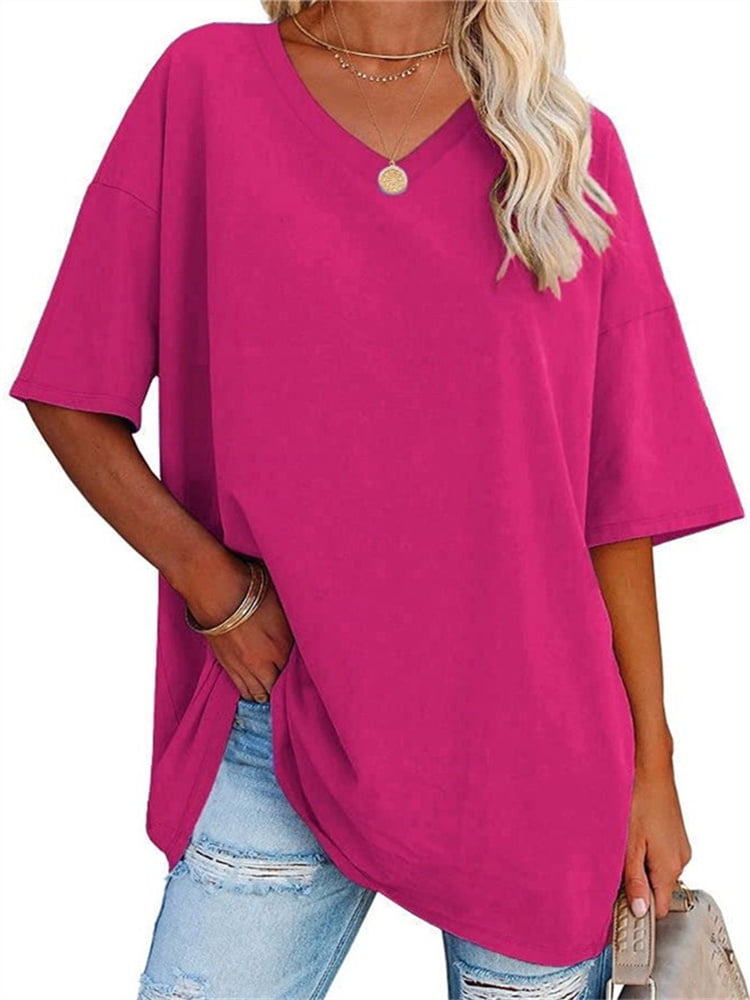 Langwyqu Women's Oversized T Shirts Tees Half Sleeve V Neck Comfy Tops — free download