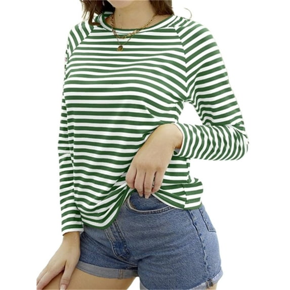 Langwyqu Womens Casual Crew Neck Striped Long Sleeve T Shirt Basic Tunic Tops