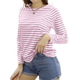 thumbnail image 1 of Langwyqu Womens Casual Crew Neck Striped Long Sleeve T Shirt Basic Tunic Tops, 1 of 5