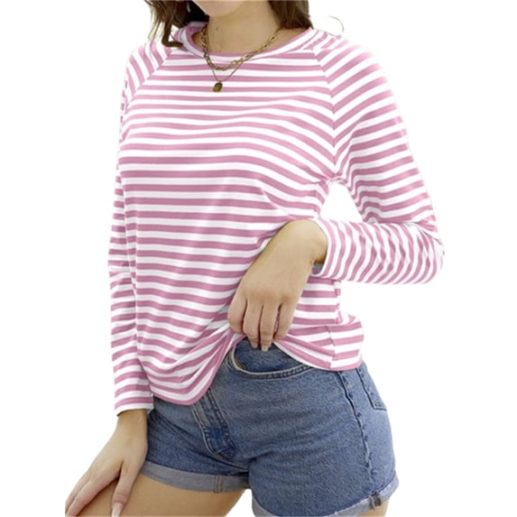 Langwyqu Womens Casual Crew Neck Striped Long Sleeve T Shirt Basic Tunic Tops