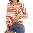 thumbnail image 1 of Langwyqu Womens Casual Crew Neck Striped Long Sleeve T Shirt Basic Tunic Tops, 1 of 4