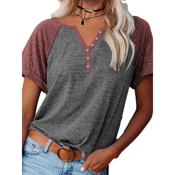Langwyqu Womens Casual Raglan Sleeve Color Block T Shirts