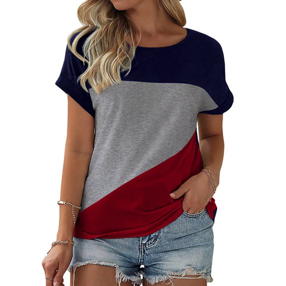 Langwyqu Womens Color Block Short Sleeve Tops Casual Summer T-Shirt
