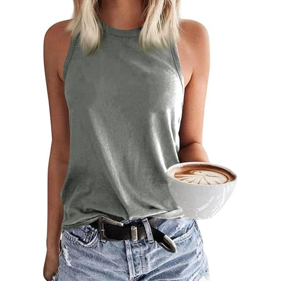 Langwyqu Womens' Crewneck Sleeveless Summer Casual Loose Fit Basic Shirts