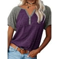 thumbnail image 1 of Langwyqu Womens Henley V Neck Raglan Short Sleeve Color Block T Shirts, 1 of 3