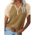 thumbnail image 1 of Langwyqu Womens Henley V Neck Raglan Short Sleeve Color Block T Shirts, 1 of 3