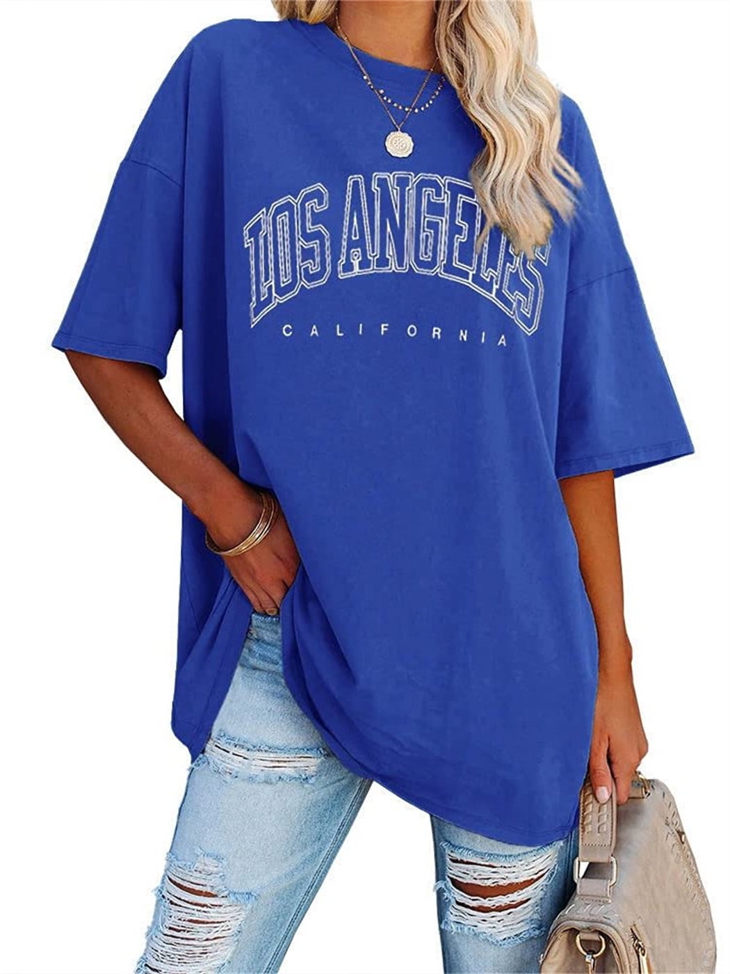 Langwyqu Womens Oversized Tees Angeles Female Tops Loose Summer T Los Casual Sleeve Tunic Half Shirts