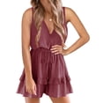 thumbnail image 1 of Langwyqu Womens Ruffle Layered Shorts Jumpsuit V Neck Beach Tank Rompers, 1 of 5