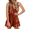 thumbnail image 1 of Langwyqu Womens Ruffle Layered Shorts Jumpsuit V Neck Beach Tank Rompers, 1 of 5