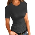 thumbnail image 1 of Langwyqu Womens Short Sleeve Ribbed T-Shirt Slim Fit Tops Solid Basic Tee, 1 of 5
