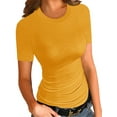 thumbnail image 1 of Langwyqu Womens Short Sleeve Ribbed T-Shirt Slim Fit Tops Solid Basic Tee, 1 of 5
