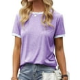 thumbnail image 1 of Langwyqu Womens Summer Casual Short Sleeve T Shirts Basic Color Block Tee, 1 of 5