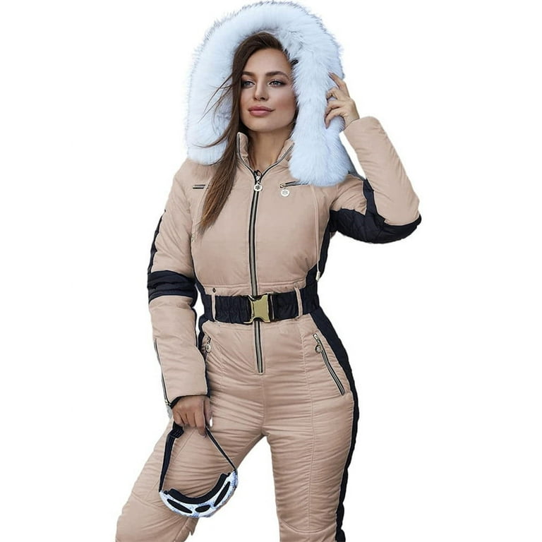 Ski suits for women: full body snowsuit, women's one-piece ski overalls,  warm snow skiing, outdoor jumpsuit, long jumpsuit with hood, zip,  waterproof snowsuit, softshell ski jacket, Z-army green, S : :  Fashion