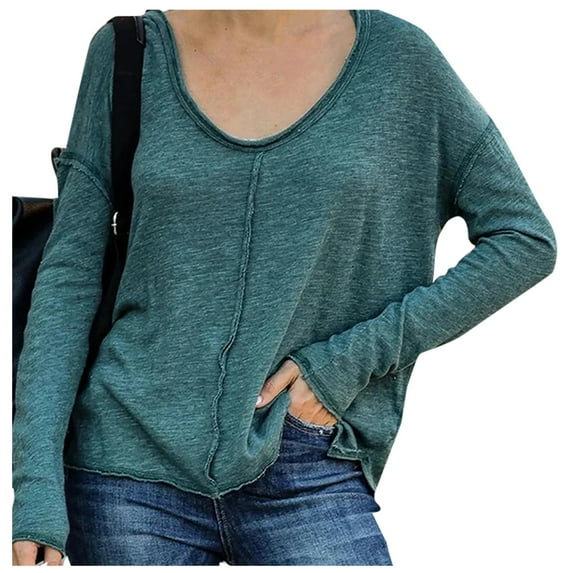 EQWLJWE Fashion Womens Solid Color Long Sleeve V Neck Tee Casual Popular Blouse Tops Sweaters For Women;Womens Sweaters