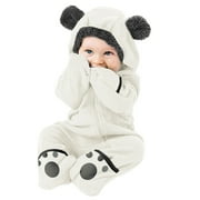 Lanhui Infant Baby Girls Boys Solid Cartoon Ears Hoodie Romper Clothes Fleece Jumpsuit