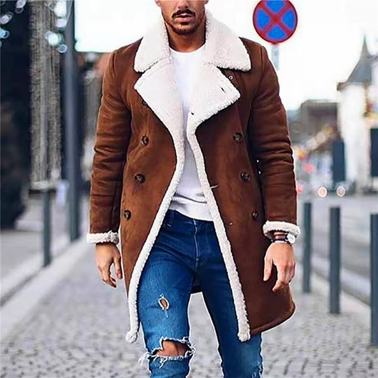 Lanhui Men's Winter Mid-length Suit-collar Double-breasted Fleece Composite  Faux Suede Warm Jacket - Walmart.com