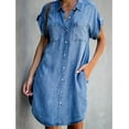 thumbnail image 1 of EQWLJWE Women's Dress Fashion Short Sleeve Slim Solid Color Denim MIDI Skirt Dress, 1 of 7
