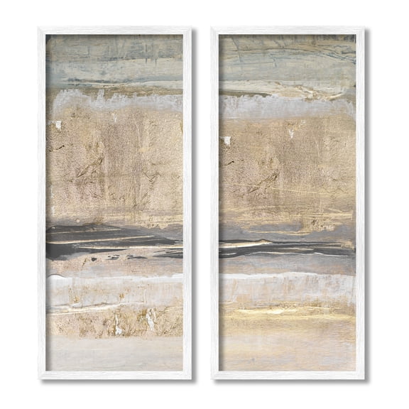 Lanie Loreth Abstract Earth Soil Textured Brown Grey Collage 10" x 24" Framed Painting Art Prints, by Stupell Home Décor Set of 2