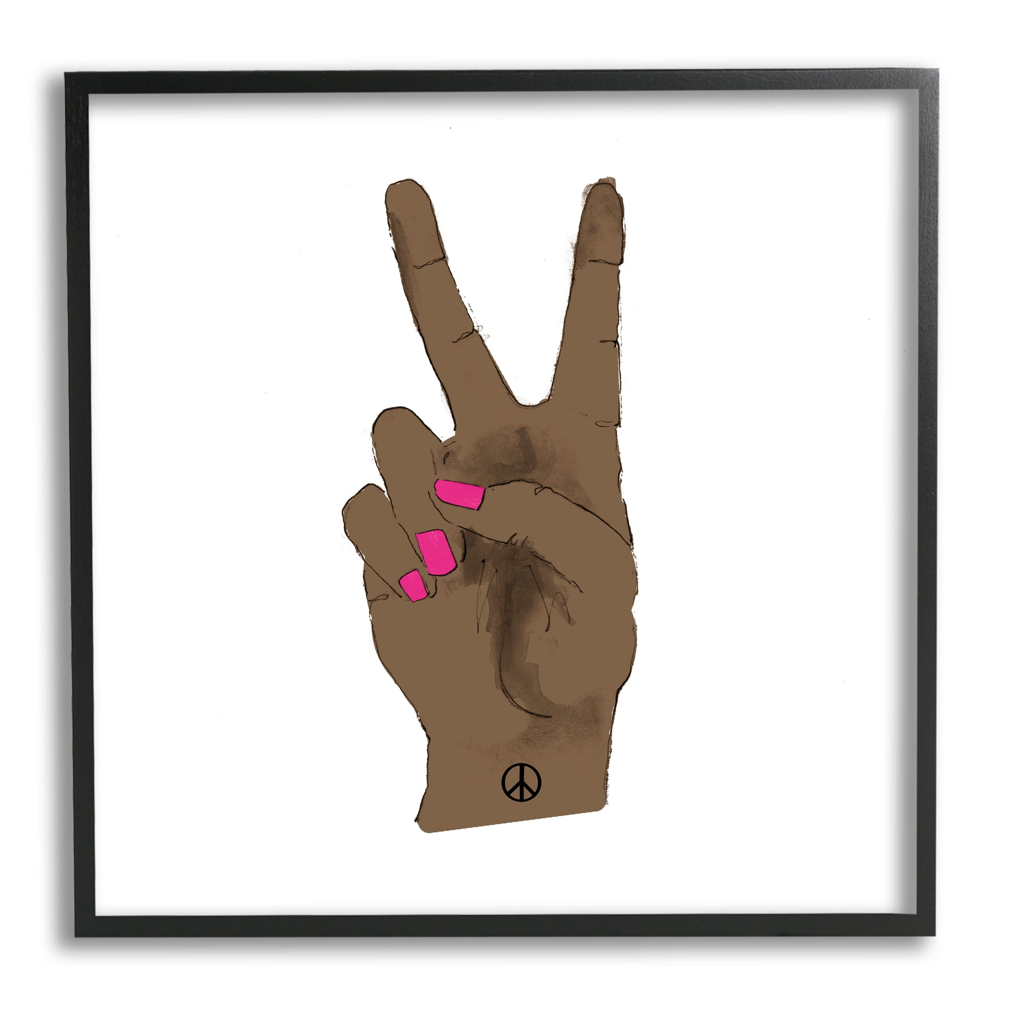 Lanie Loreth African American Womans Hand Peace Sign Pink Nails 24 in x 24 in Framed Painting Art Prints, by Stupell Home Décor