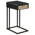 thumbnail image 1 of Benjara Lanie Side C Table, 1 Drawer, Sleek Black Metal Frame, Faux Rattan, 1 of 5
