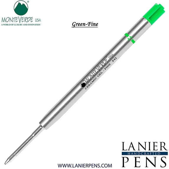 Lanier Combo Pack - 1 Pack - Monteverde Capless Ceramic Gel P42 Ink Refill Compatible with most Parker Style Ballpoint Pens - Green (Fine Tip 0.6mm)