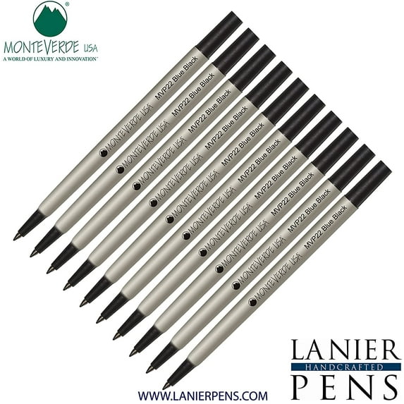 Lanier Combo Pack - 10 Pack - Monteverde Rollerball P22 Paste Ink Refill Compatible with most Parker Style Rollerball Pens - BlueBlack (Fine Tip 0.6mm)
