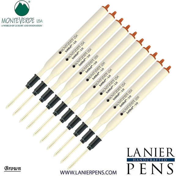 Lanier Combo Pack - 10 Pack - Monteverde Soft Roll Ballpoint L13 Paste Ink Refill Compatible with most Lamy Style Ballpoint Pens - Brown (Medium Tip 0.7mm)