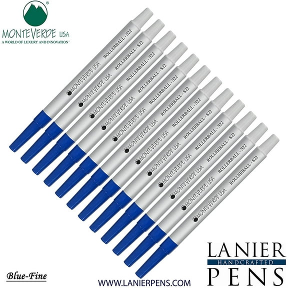 Lanier Combo Pack - 12 Pack - Monteverde Rollerball S22 Paste Ink Refill Compatible with most Sheaffer Style Rollerball Pens - Blue (Fine Tip 0.6mm)