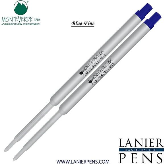 Lanier Combo Pack - 2 Pack - Monteverde Capless Ballpoint W42 Gel Ink Refill Compatible with most Waterman Style Ballpoint Pens - Blue (Fine Tip 0.6mm)