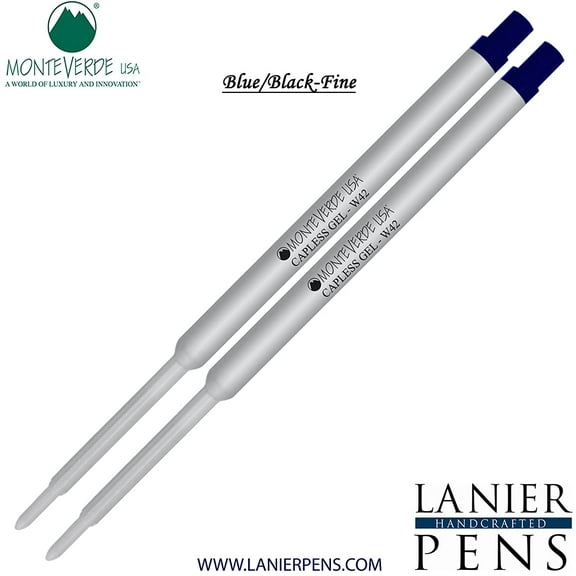 Lanier Combo Pack - 2 Pack - Monteverde Capless Ballpoint W42 Gel Ink Refill Compatible with most Waterman Style Ballpoint Pens - BlueBlack (Fine Tip 0.6mm)