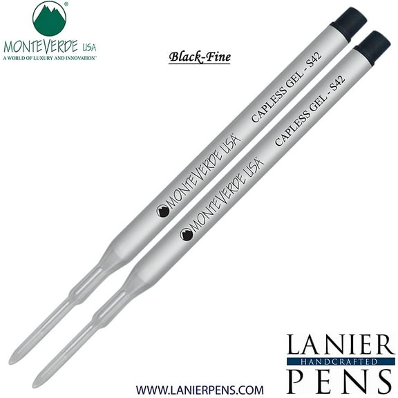 Lanier Combo Pack - 2 Pack - Monteverde Capless S42 Gel Ink Refill Compatible with most Sheaffer Style Ballpoint Pens - Black (Fine Tip 0.6mm)