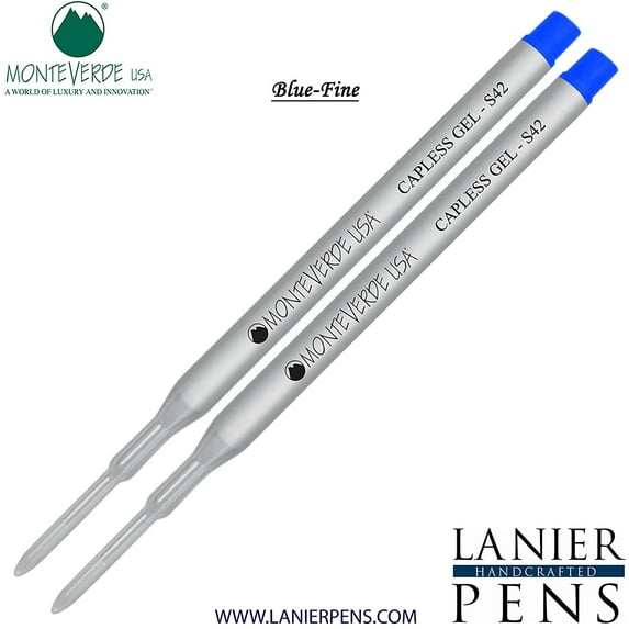 Lanier Combo Pack - 2 Pack - Monteverde Capless S42 Gel Ink Refill Compatible with most Sheaffer Style Ballpoint Pens - Blue (Fine Tip 0.6mm)