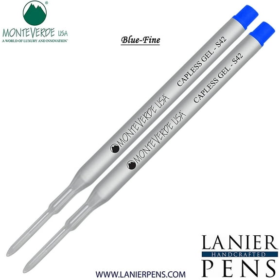 Lanier Combo Pack - 2 Pack - Monteverde Capless S42 Gel Ink Refill Compatible with most Sheaffer Style Ballpoint Pens - Blue (Fine Tip 0.6mm)