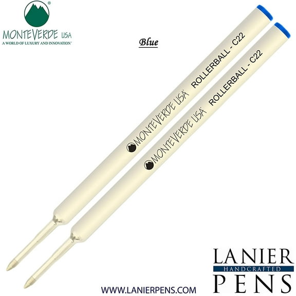 Lanier Combo Pack - 2 Pack - Monteverde Rollerball C22 Paste Ink Refill Compatible with most Cross Style Rollerball Pens - Blue (Fine Tip 0.6mm)