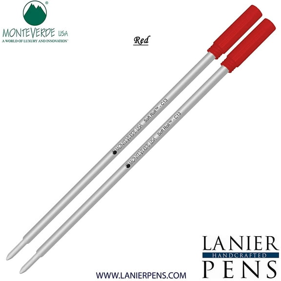 Lanier Combo Pack - 2 Pack - Monteverde Soft Roll Ballpoint C13 Paste Ink Refill Compatible with most Cross Style Ballpoint Pens - Red (Medium Tip 0.7mm)