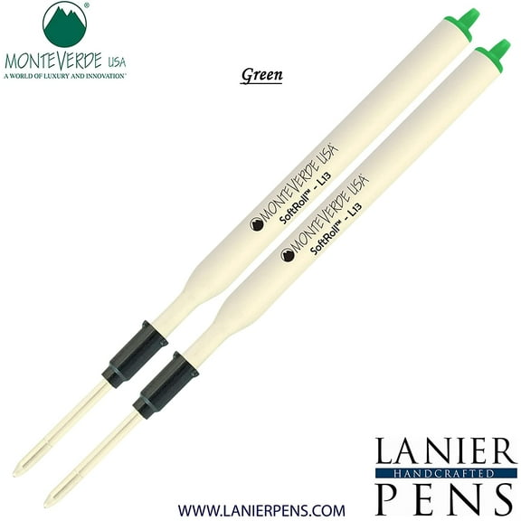 Lanier Combo Pack - 2 Pack - Monteverde Soft Roll Ballpoint L13 Paste Ink Refill Compatible with most Lamy Style Ballpoint Pens - Green (Medium Tip 0.7mm)