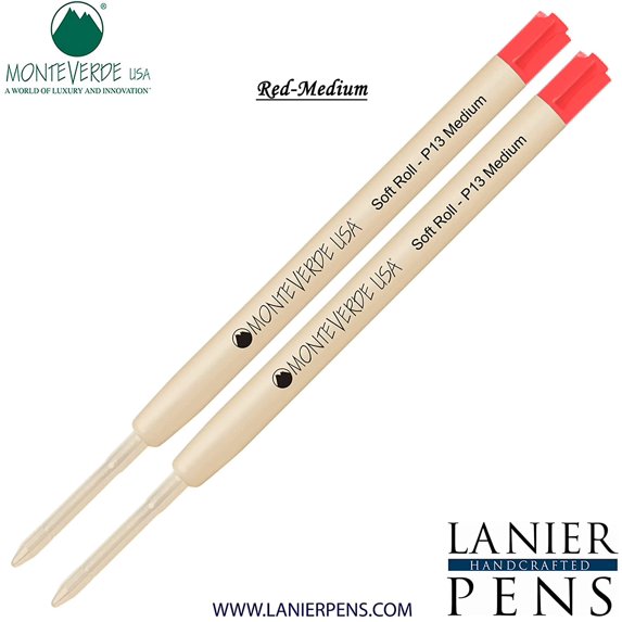 Lanier Combo Pack - 2 Pack - Monteverde SoftRoll Ballpoint P13 Paste Ink Refill Compatible with most Parker Style Ballpoint Pens - Red (Medium Tip 0.7mm)