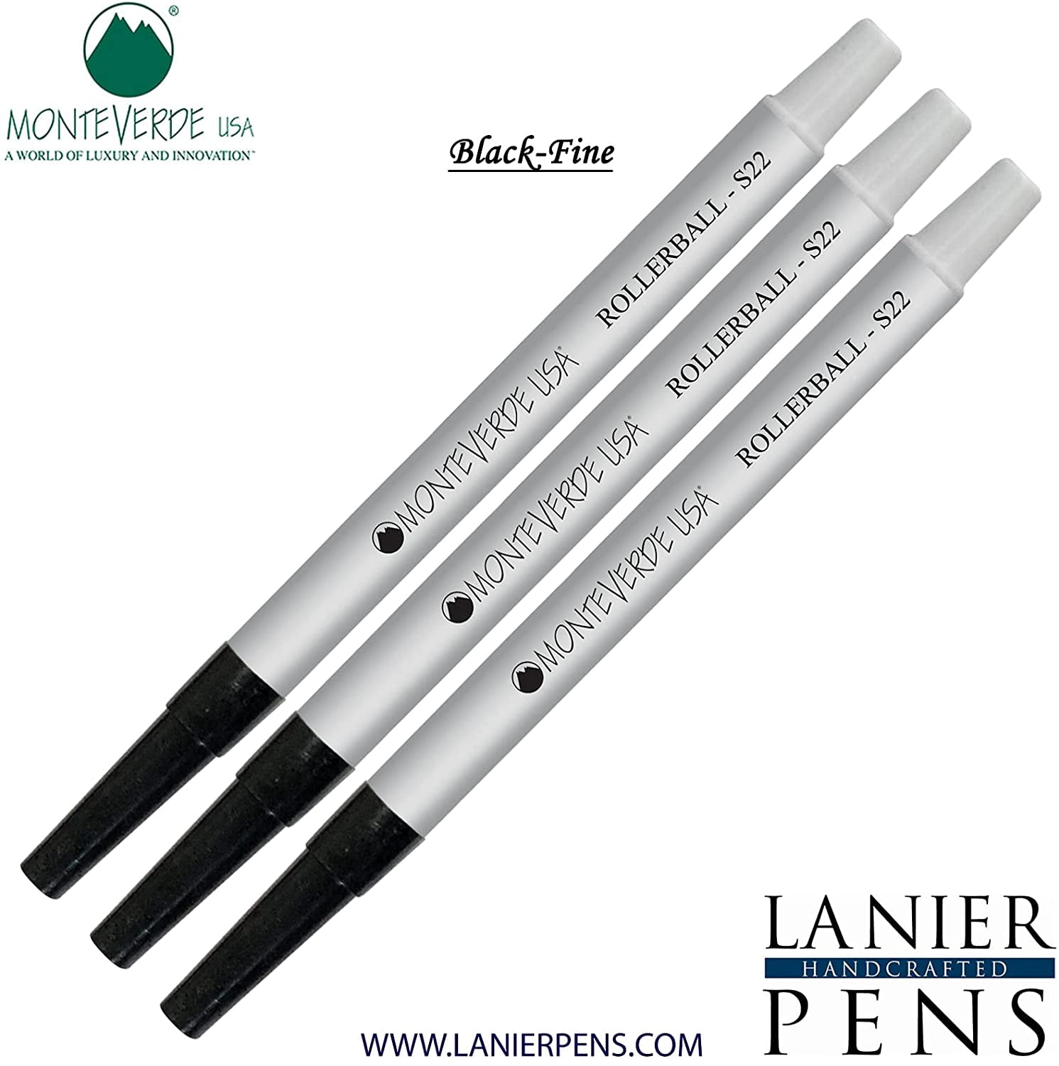 Lanier Combo Pack - 3 Monteverde C22 Rollerball Refills For Cross Style Pens - Blue 0.6mm