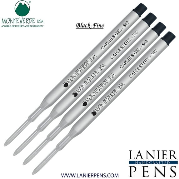 Lanier Combo Pack - 4 Pack - Monteverde Capless S42 Gel Ink Refill Compatible with most Sheaffer Style Ballpoint Pens - Black (Fine Tip 0.6mm)