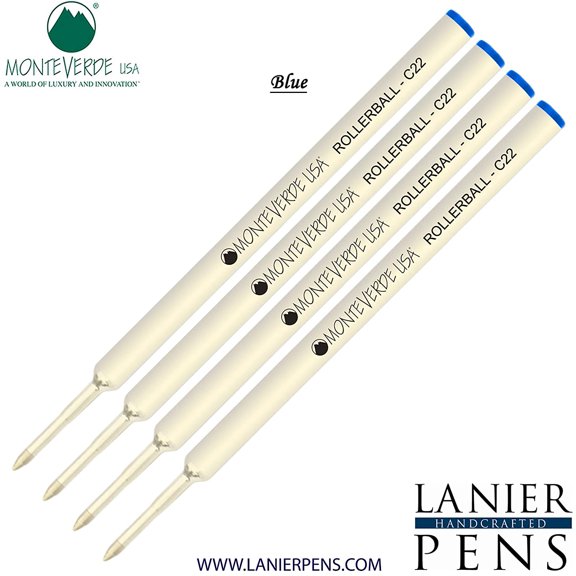 Lanier Combo Pack - 4 Pack - Monteverde Rollerball C22 Paste Ink Refill Compatible with most Cross Style Rollerball Pens - Blue (Fine Tip 0.6mm)